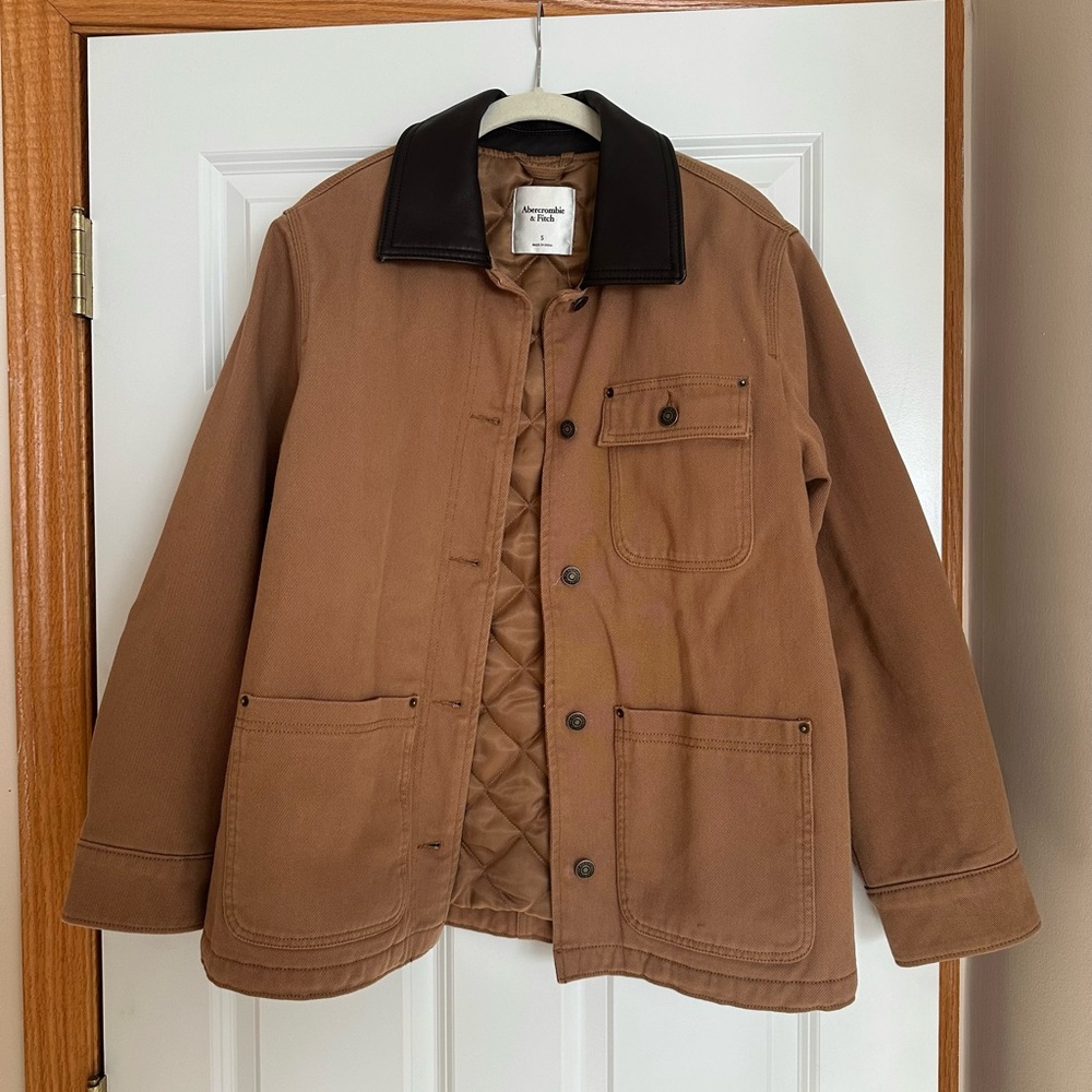 Abercrombie Tan Field Jacket with Black Collar